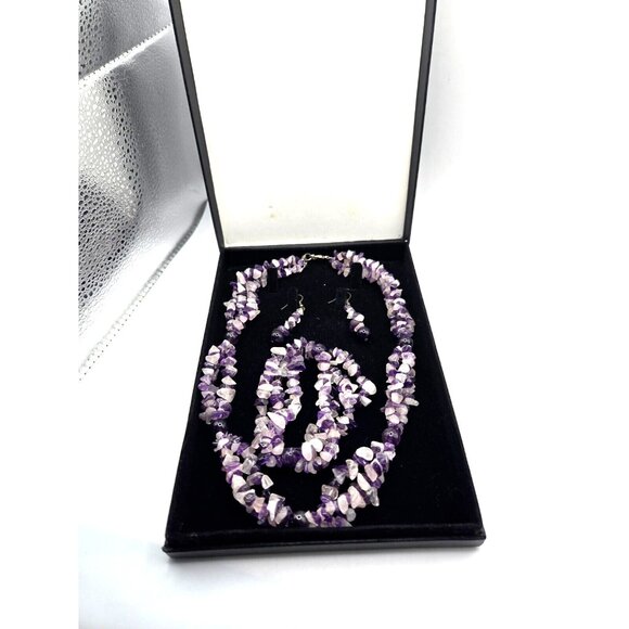 Vintage AMETHYST Gemstone Purple Necklace, Bracelet and Dangle Earrings Boxed - Picture 5 of 13